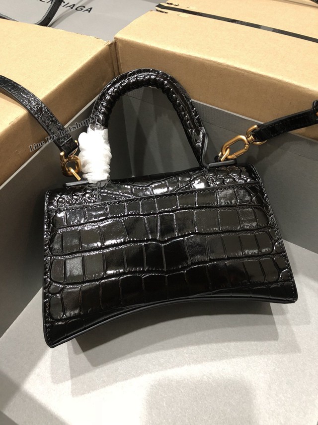 Balenciaga專櫃爆款大號手提女包 巴黎世家升級版鱷魚黑色金扣Hourglass沙漏包 fyj1626